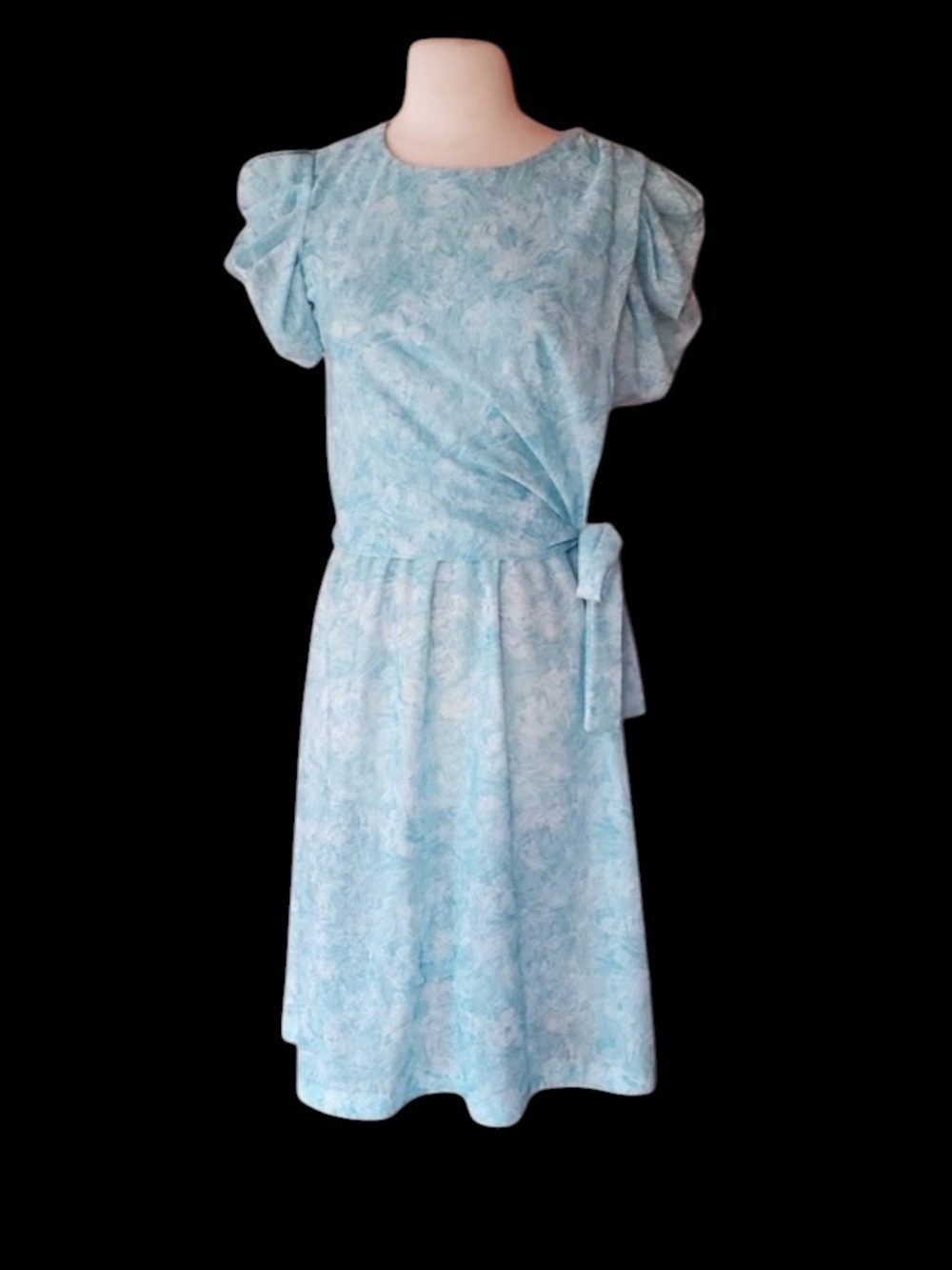 1980s KR of NY Puff-Sleeve Side-Tie‎ Blouson Dress